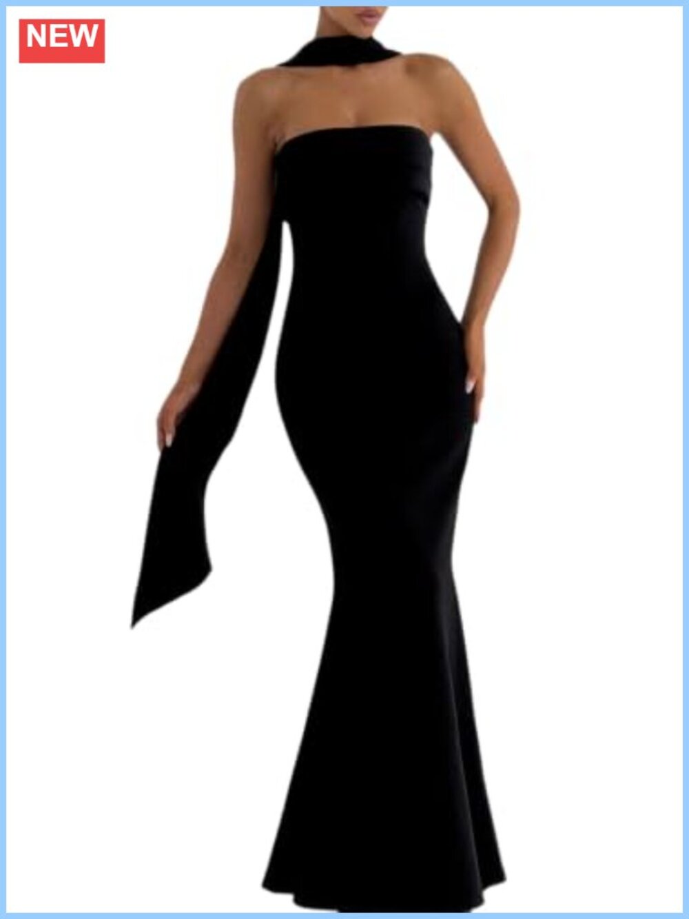 Strapless Bodycon Mermaid Maxi Formal Dress with Scarf